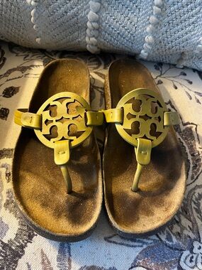 Tory Burch Yellow Gold Logo Thong Sandals